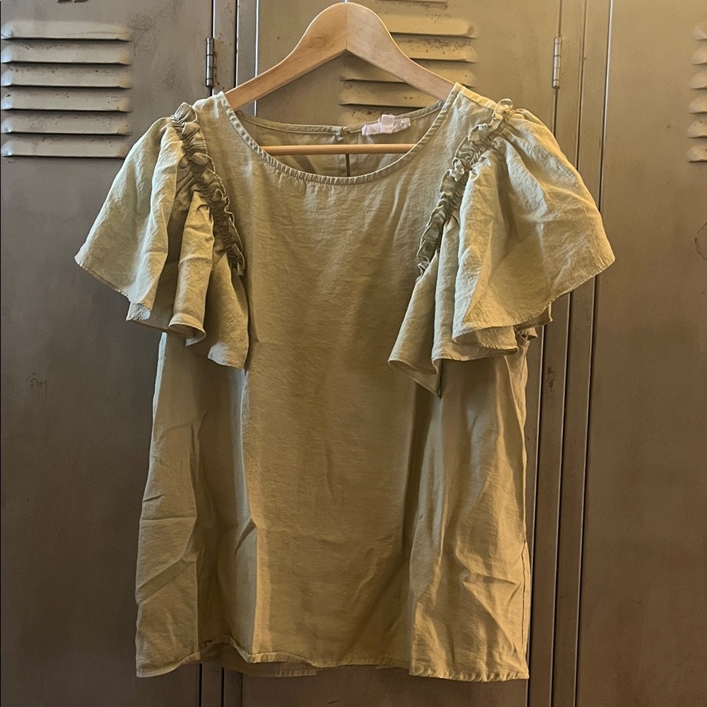Eesome Light Green Ruffled Blouse